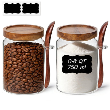 Coffee Storage Canister with Acacia Wood Lids & Scoops 0.8Qt 2Pack