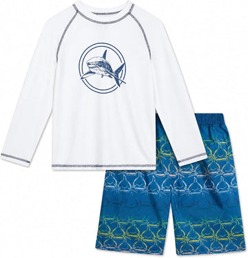 Boys Piece UPF 50+ Long Sleeve Rash Guard & Swim Trunks
