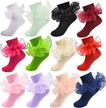 Double Lace Turn Cuff Frilly Church Dress Socks