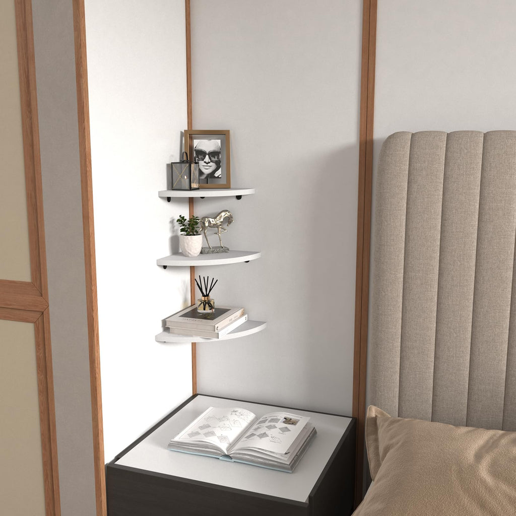 6 Pack Floating Corner Shelf Wall Mount (White)