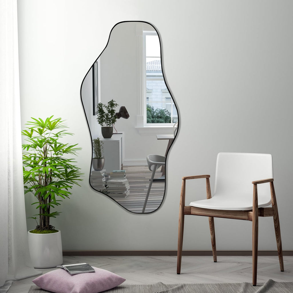 Irregular Mirror, 47.2"x23" Large Asymmetrical Wall Mirror, Odd Shaped Mirrors, Modern Abstract Frameless Mirrors