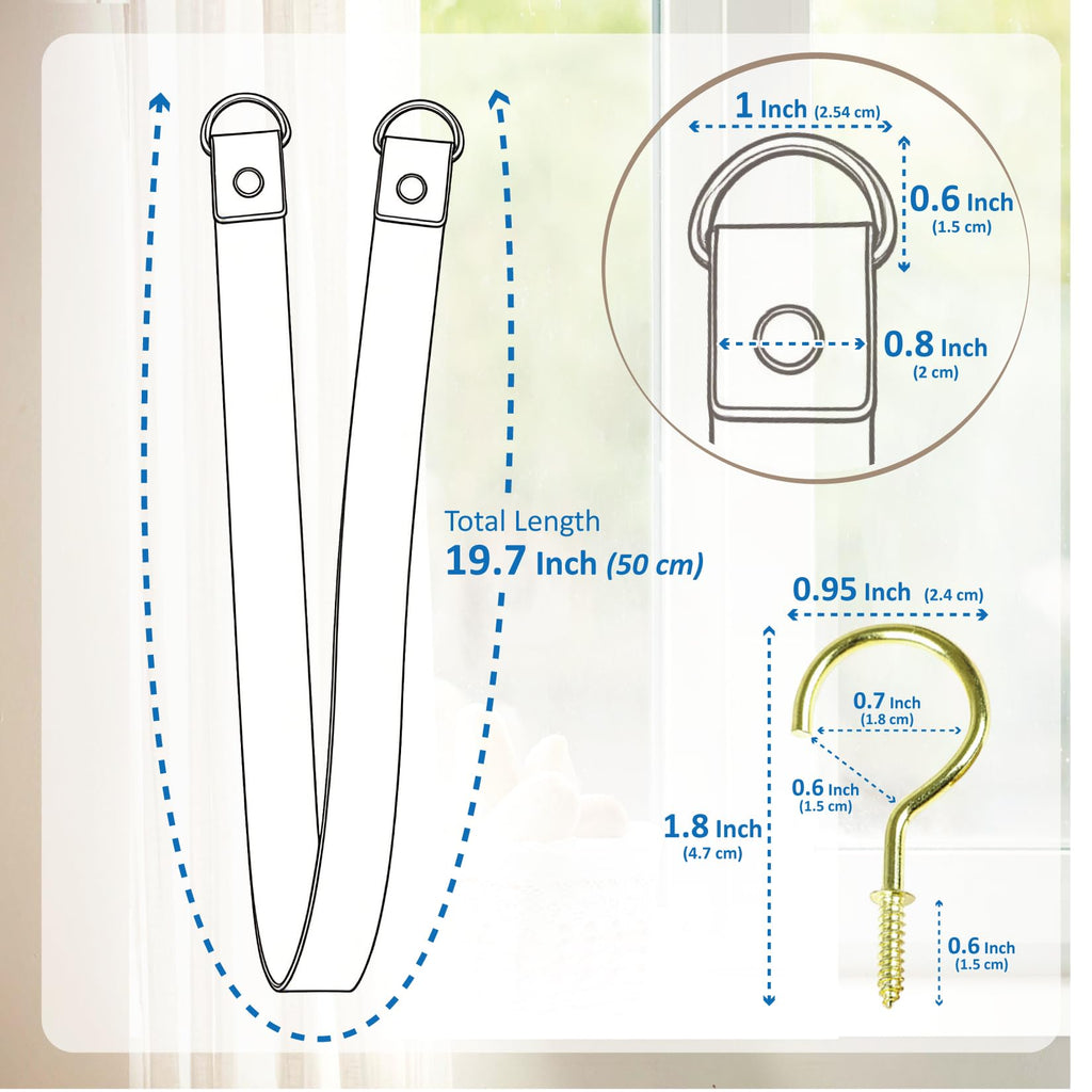 Faux Leather Curtain Tiebacks with Hooks, 4 Pack, Claert