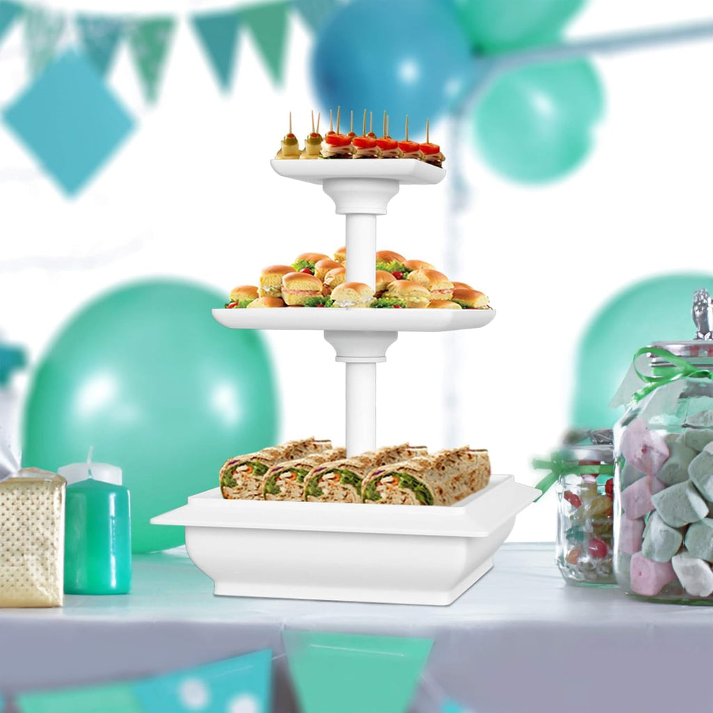 3-Tier Square Cupcake Stand, White, 10" x 12.5"