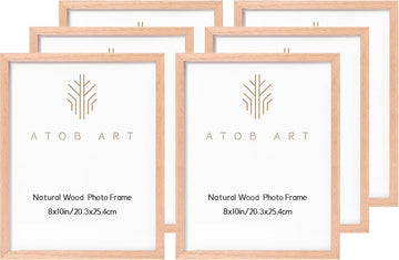 8x10 Solid Oak Wood Picture Frames, 6 Pack | Natural solid oak frames with polished real glass, horizontal & vertical