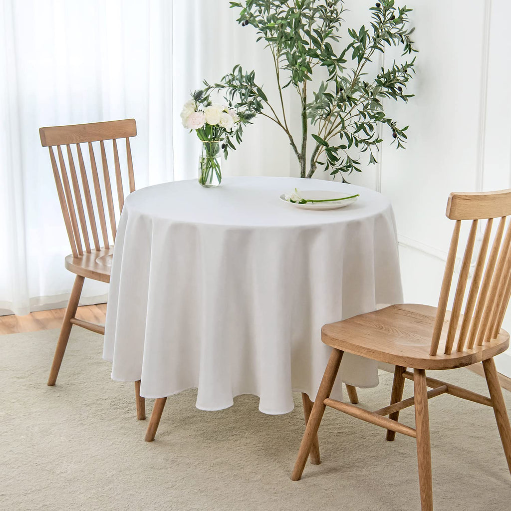 Round Linen Looking Textured Tablecloth Spill-Proof Wrinkle Free Soft Jacquard Table Cloth for Circular Table Cover