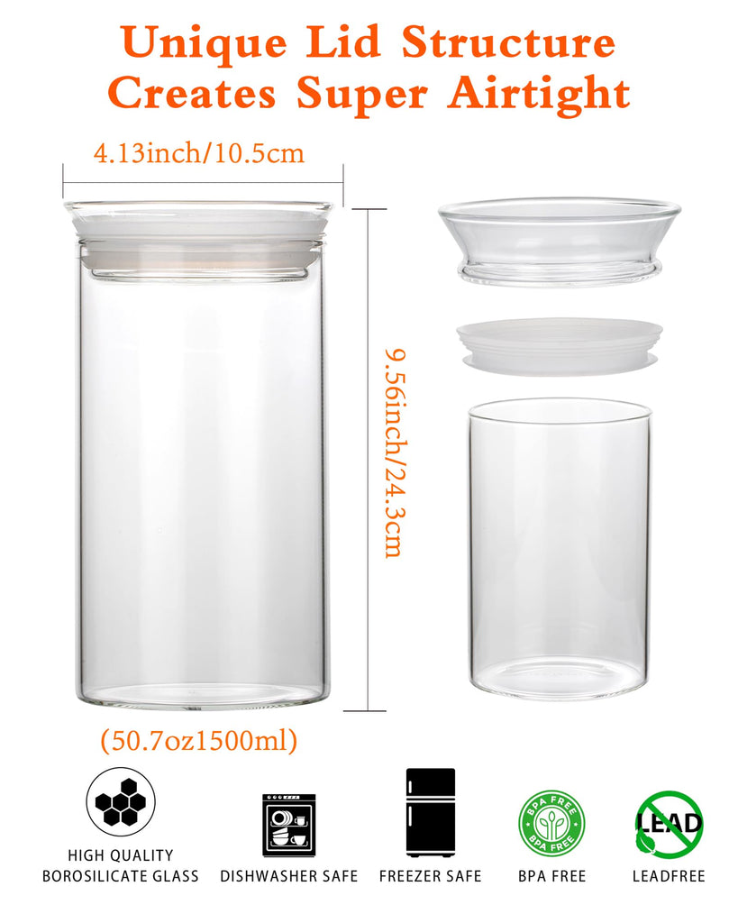 Glass Canisters with Airtight Lids, Set of 2 50oz Tall Storage Jars