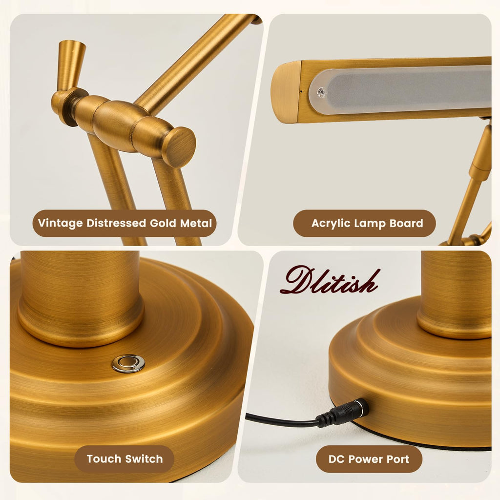 Vintage Piano Lamp for Upright Piano, Adjustable Arms, Stable Weighted Base