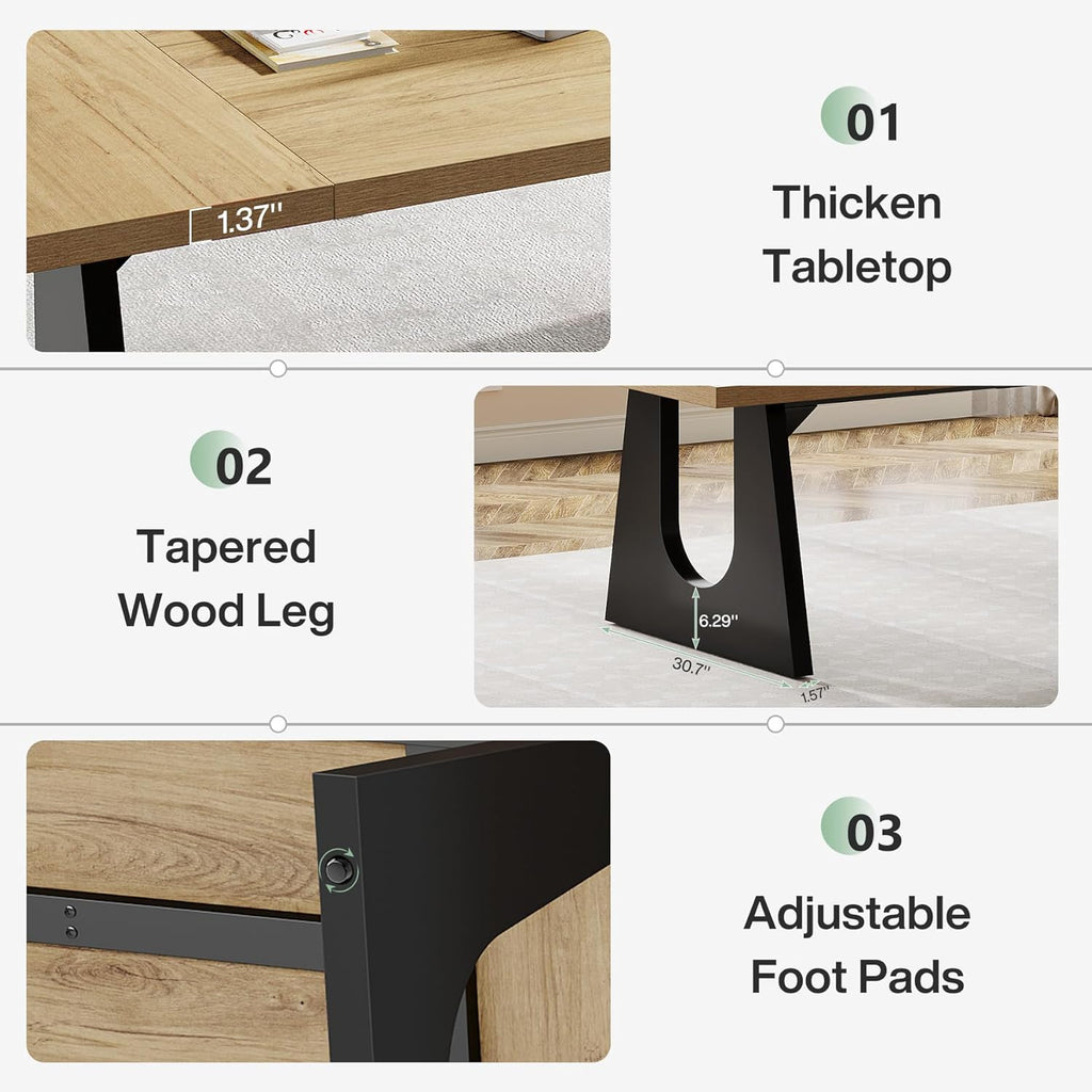 70.86-Inch Executive Desk, Large Computer Office Desk with Double Wood Pedestal