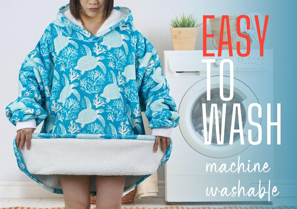 Sea Turtle Gifts for Women Girls, Wearable Flannel Blanket Hoodie, Oversized Flannel Hooded Blanket Sweatshirt, One