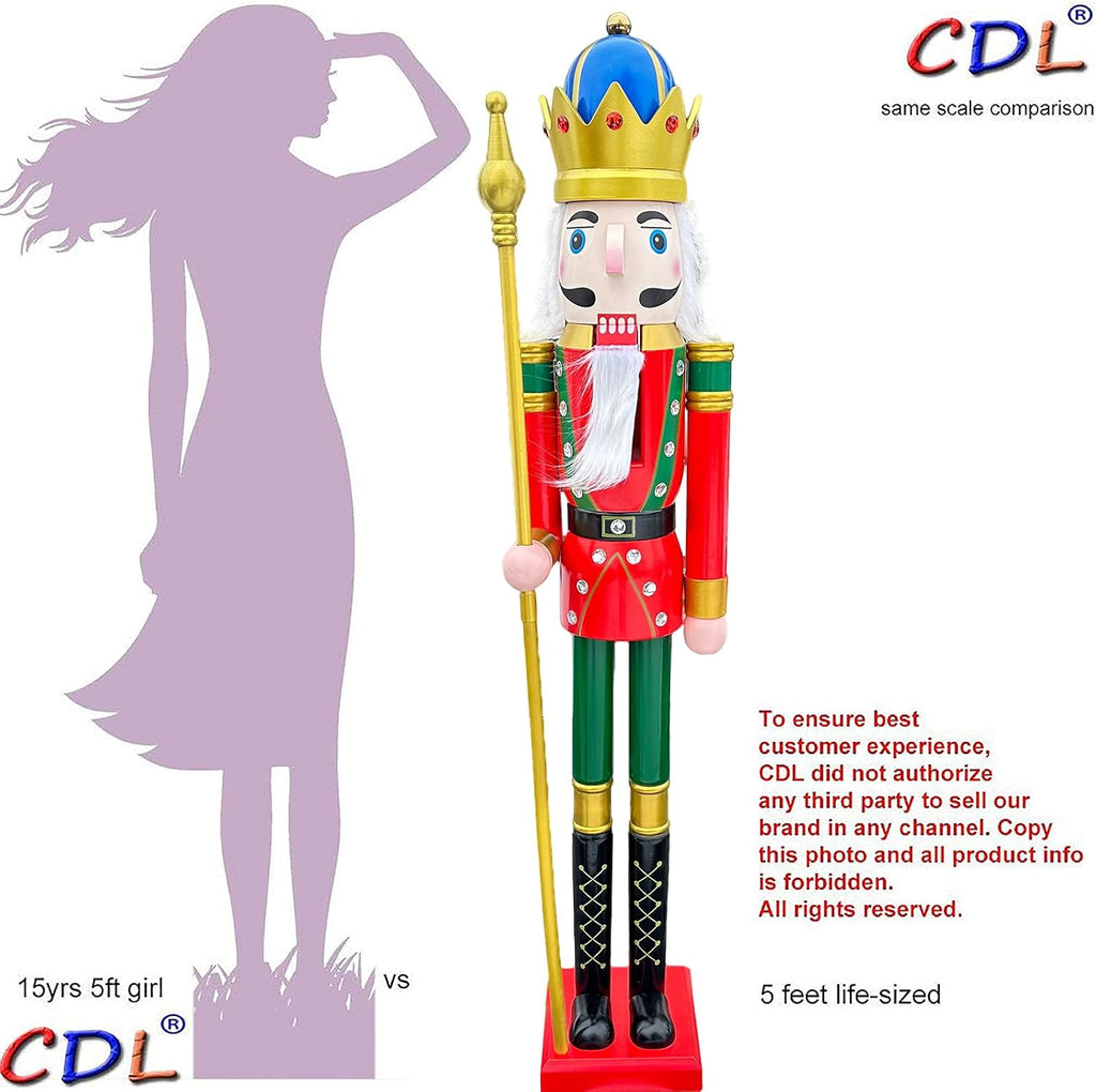 5 Feet Tall Life Size Large Christmas Wooden Nutcracker King Red and Green BK18