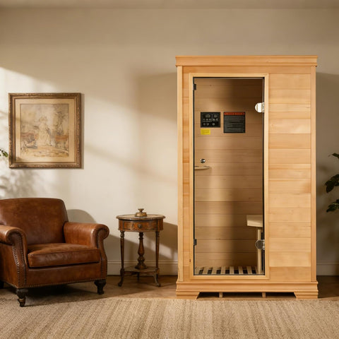 Royal Saunas 1-Person Infrared Indoor Sauna for Home, Compact Hemlock Dry Sauna with Low-EMF Heating, 960W/120V