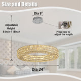 Dia 24" Modern Crystal Chandelier Silver Ring Chandelier Adjustable Height Luxury Crystal Pendant Ceiling Light Fixture for Dining Living Room Bedroom A122-B0CJ56VL4J