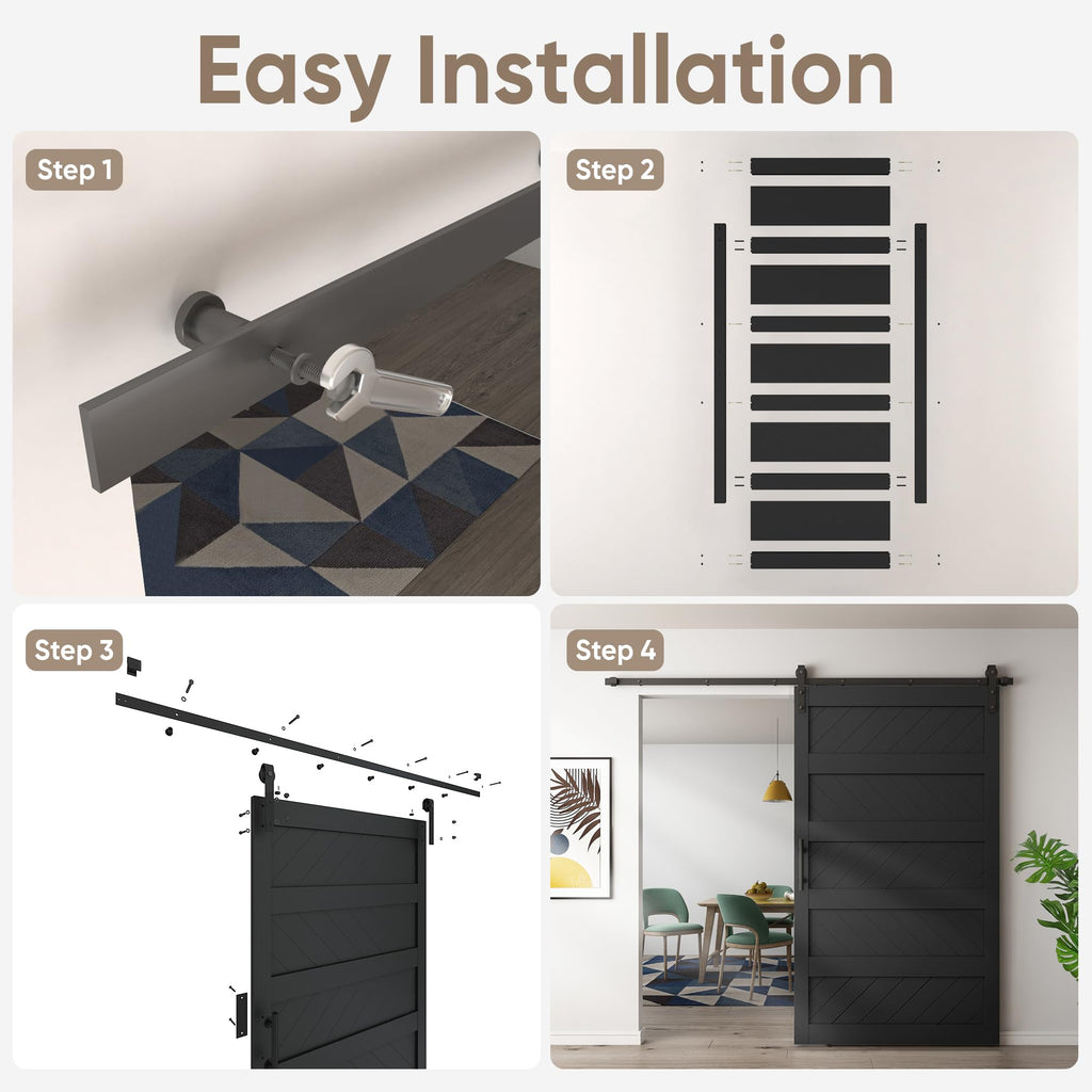 48x84 inch Wave-Shape Sliding Barn Door, Black, Hardware Kit Include