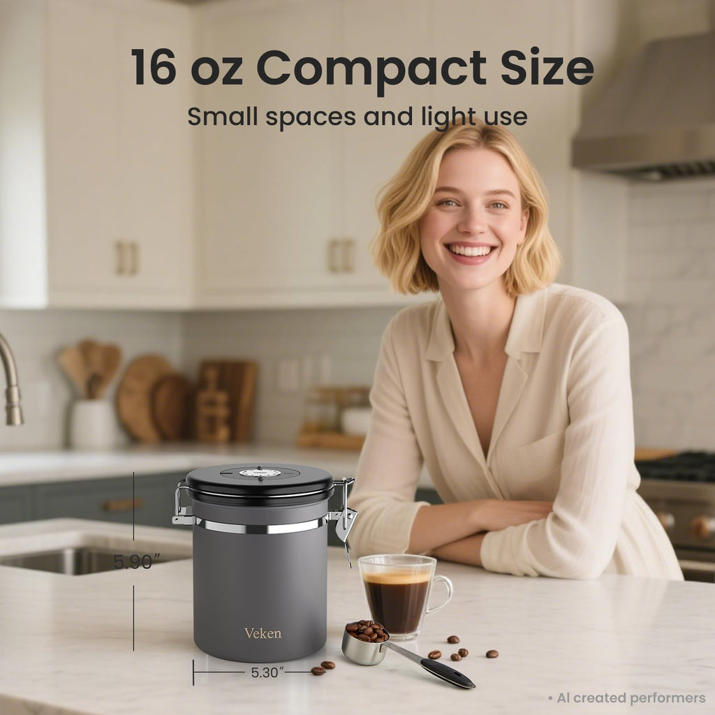 Coffee Canister, Airtight Stainless Steel Food Storage Container,16OZ