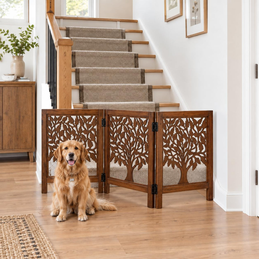 Free Standing Dog gate, Wooden Foldable Pet gate for Doorways