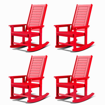 Oversized Outdoor Rocking Chairs Set of 4, HDPE Rocker, Red