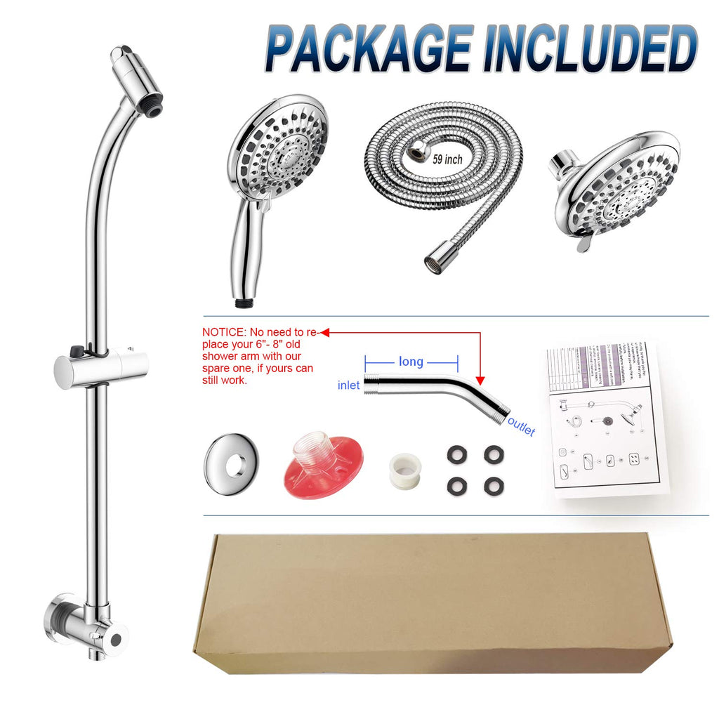 Handheld Showerhead & Rain Shower Combo for Easy Reach, 27.5" Drill-free Stainless Steel Slide Bar, 5"of 5-setting