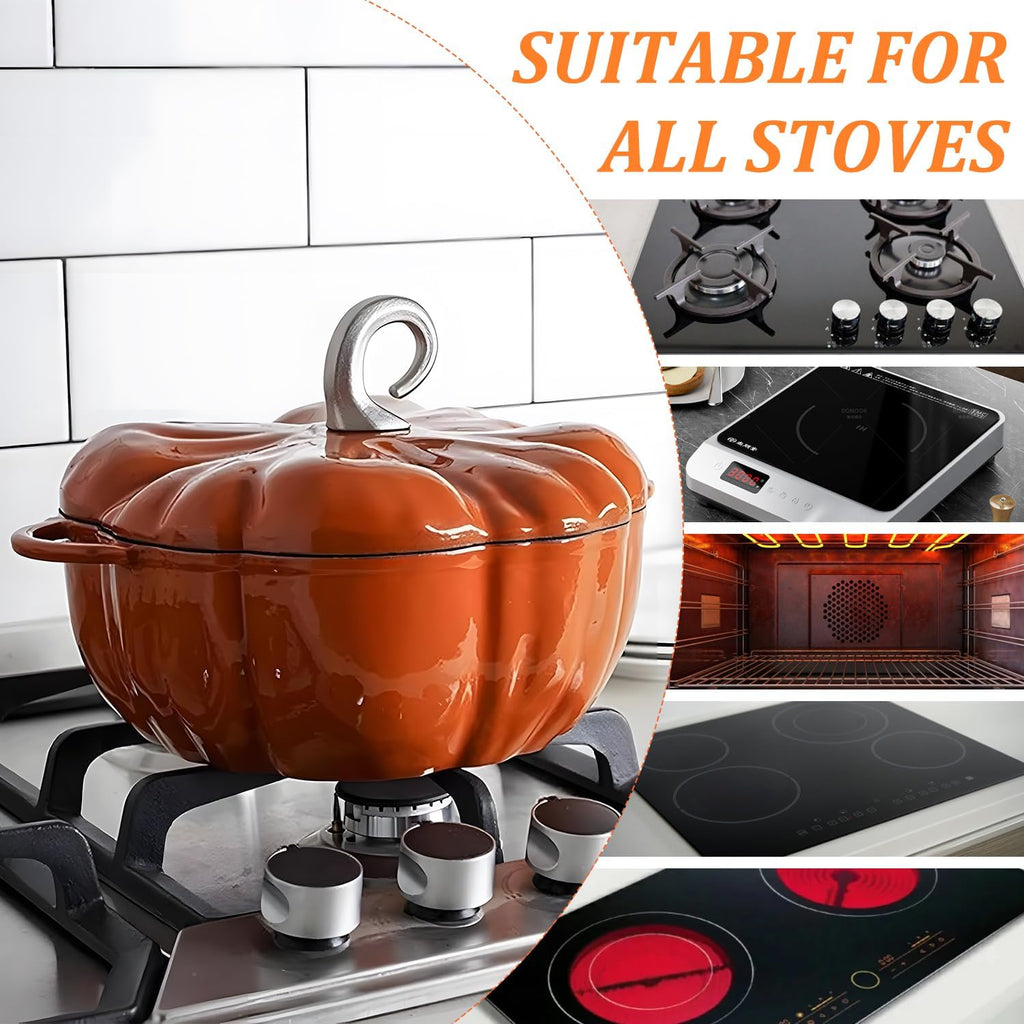 Pumpkin Cast Iron Dutch Oven, 4qt Enamel Cast Iron Cooking Pot with Lid
