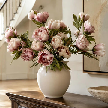 Silk Peonies Artificial Flowers Stems for Vase, Brownish Dusty Pink - Set of 6