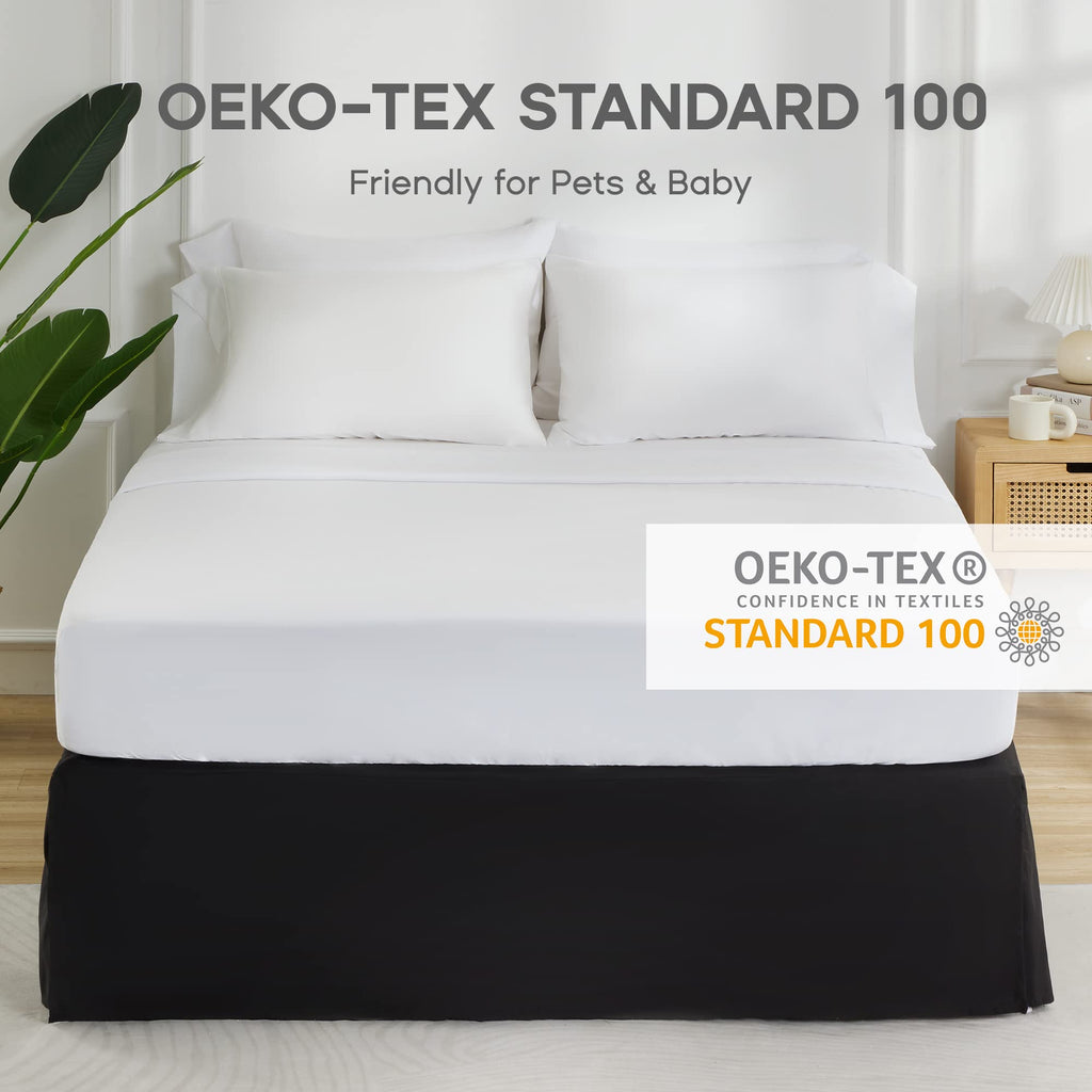 Bed Skirt, 15" Drop Pleated Dust Ruffle Brushed Microfiber Black
