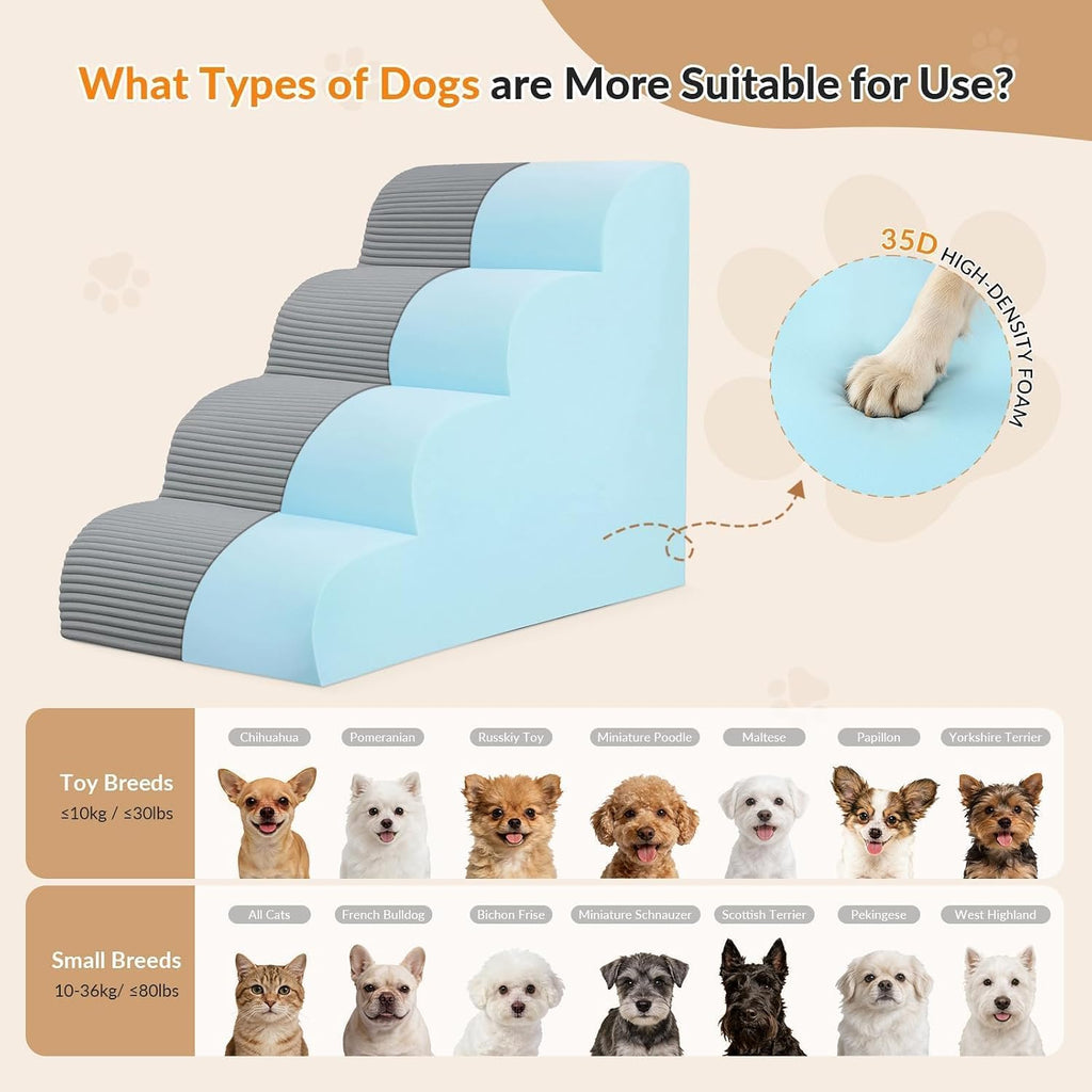 Dog Stairs for Bed Up to 24" H, Extra Height 22.8" 4-Step Pet Steps for Small Dogs and Cats, Non-Slip Sturdy Dog Ramp