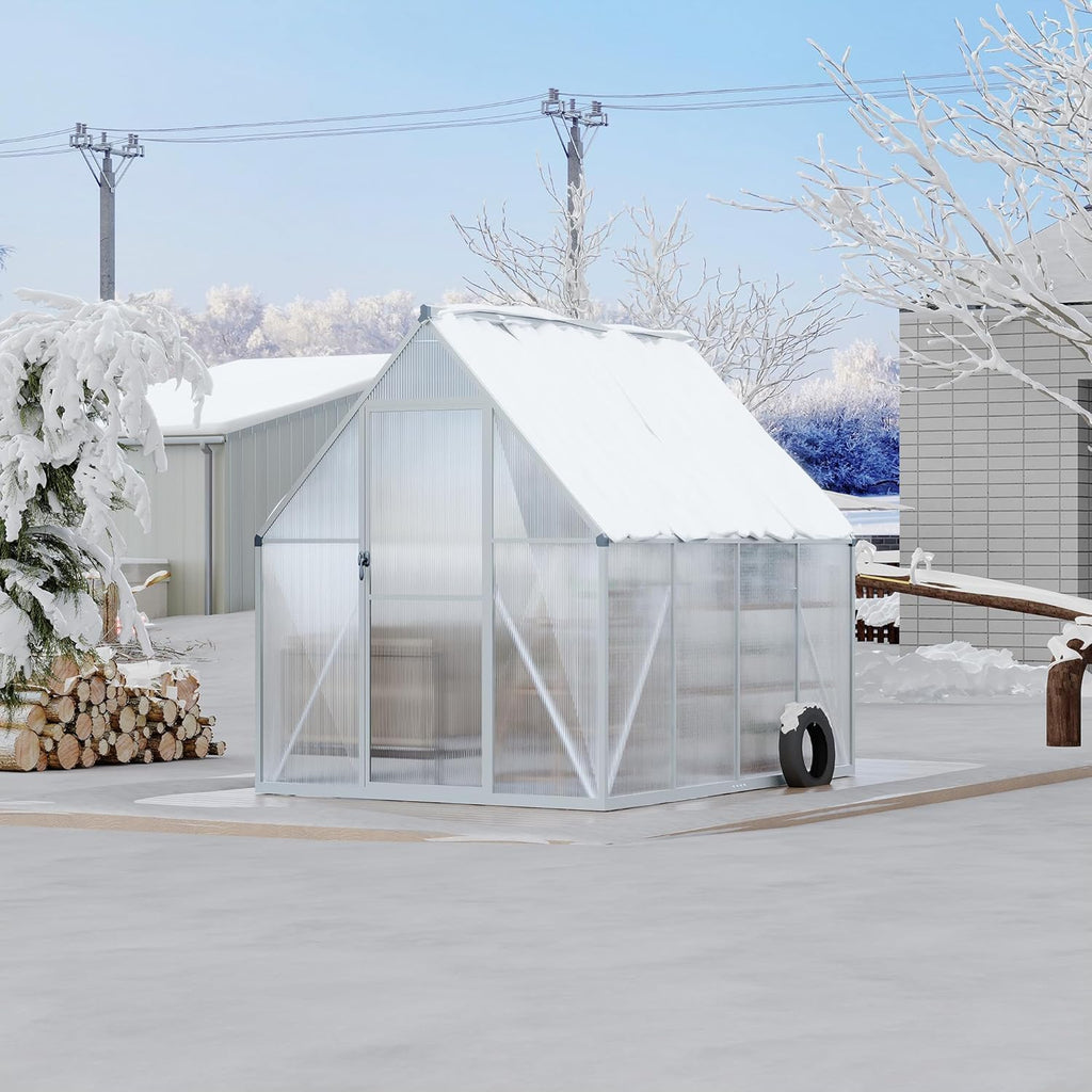 6 x 7 ft Outdoor Polycarbonate Greenhouse Kit, Heavy Duty Greenhouse with Reinforced Aluminum Frame, Adjustable Roof