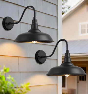 14" Outdoor Barn Gooseneck Lights, Large Farmhouse Fixtures, 2-Pack