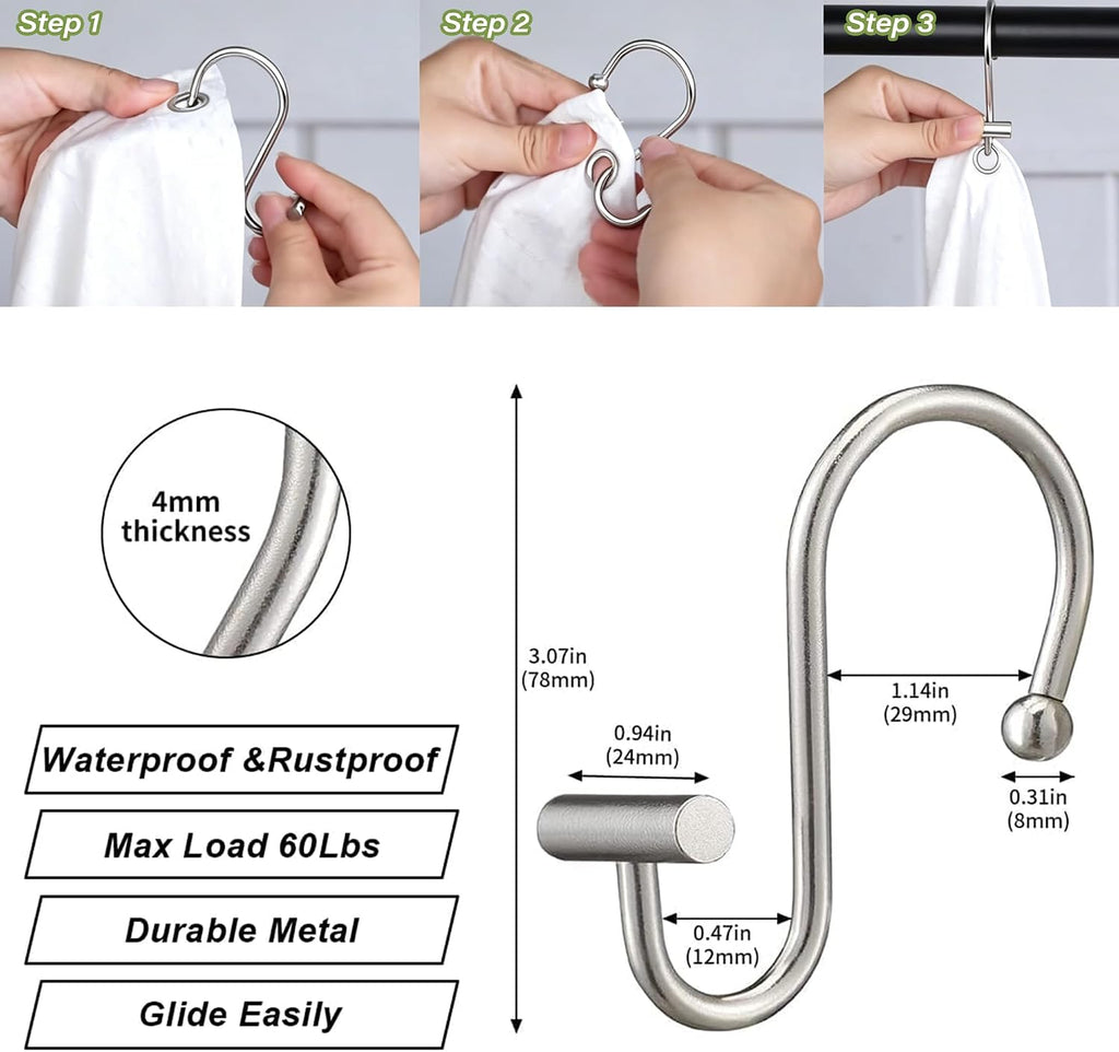 Shower Curtain Set, 180GSM Waffle Weave Fabric with PEVA Liner & 12 Metal Hooks, 3-in-1 Bathroom Curtain Set,White