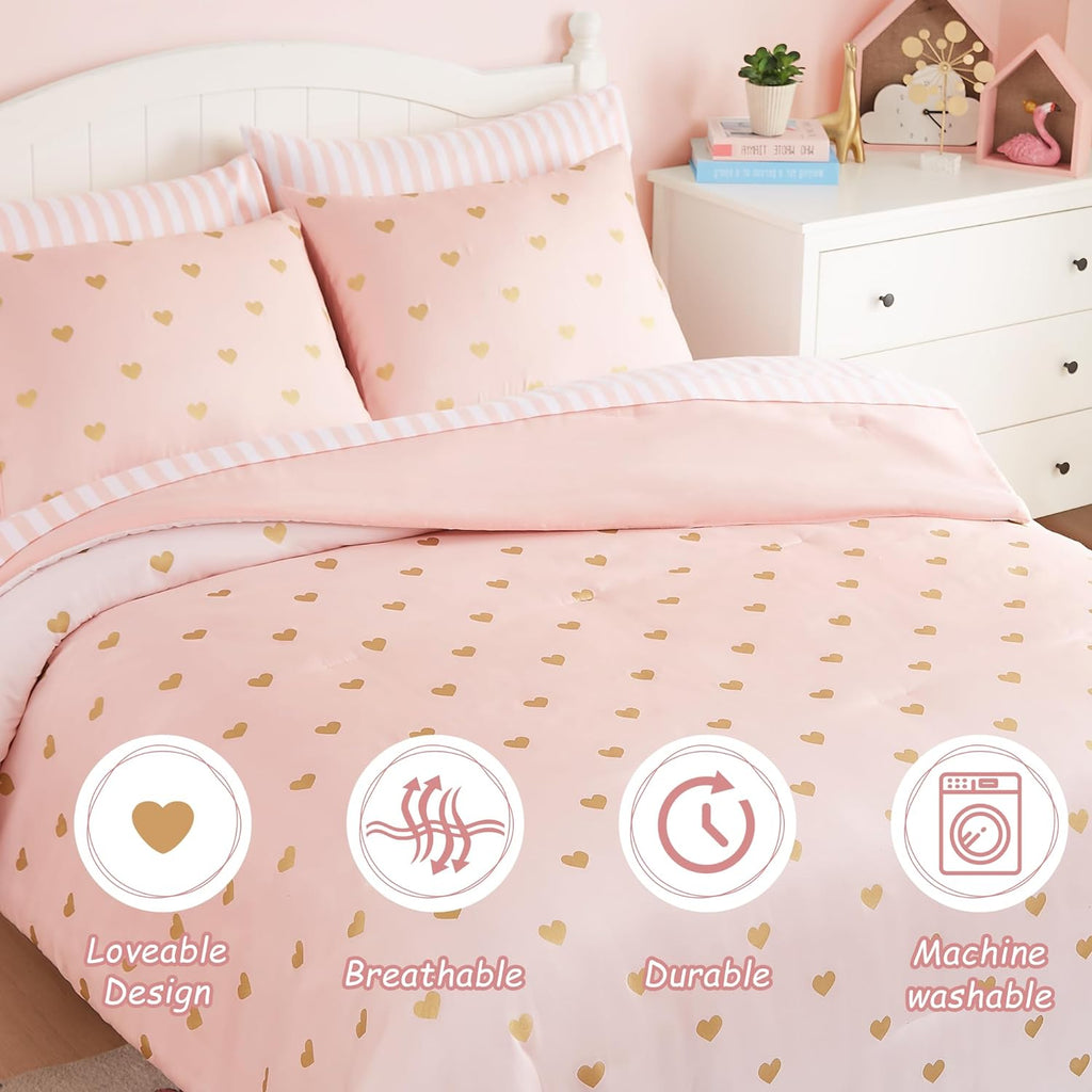 Twin Comforter Set with Sheets for Girls-5 Pieces Twin Bedding Sets with Pink White Gradient Ombre Comforter, Sheets
