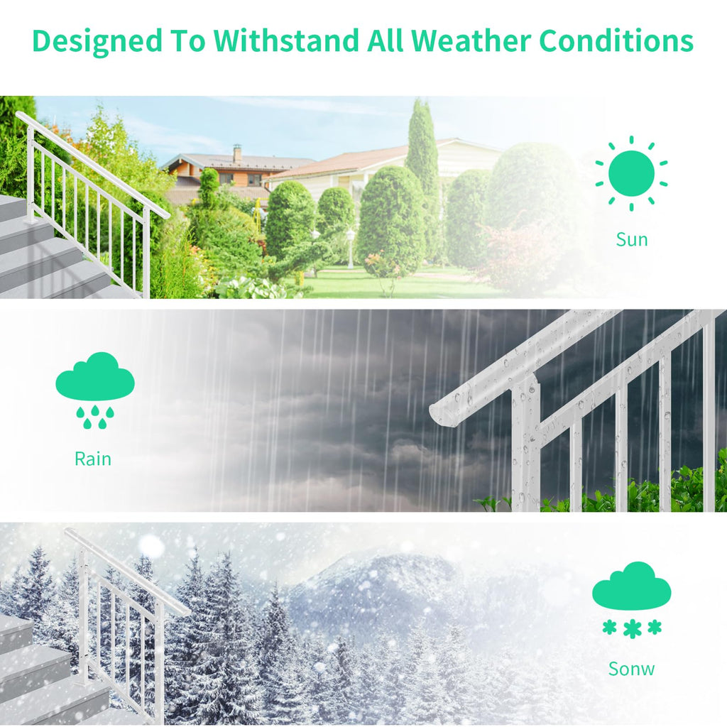 2-Step White Metal Handrail for Outdoor Steps