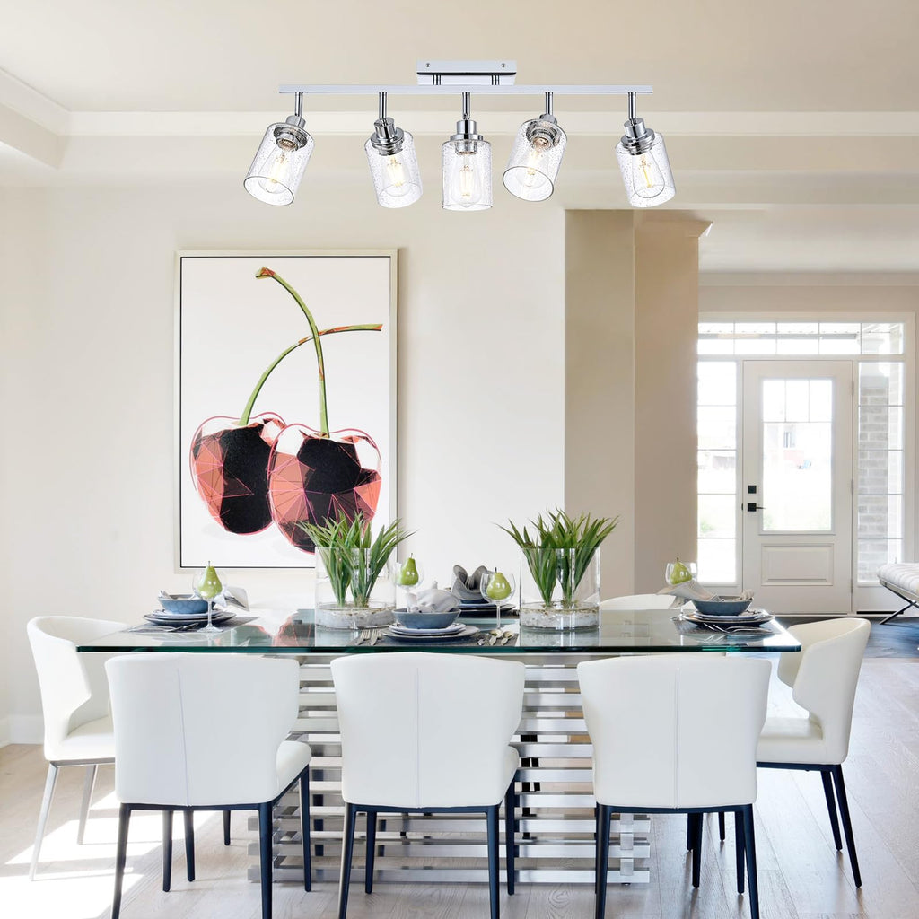 Chrome Track Light Fixture Ceiling Track Lighting Kit with Seeded Glass Track Lighting Heads Ceiling Vanity