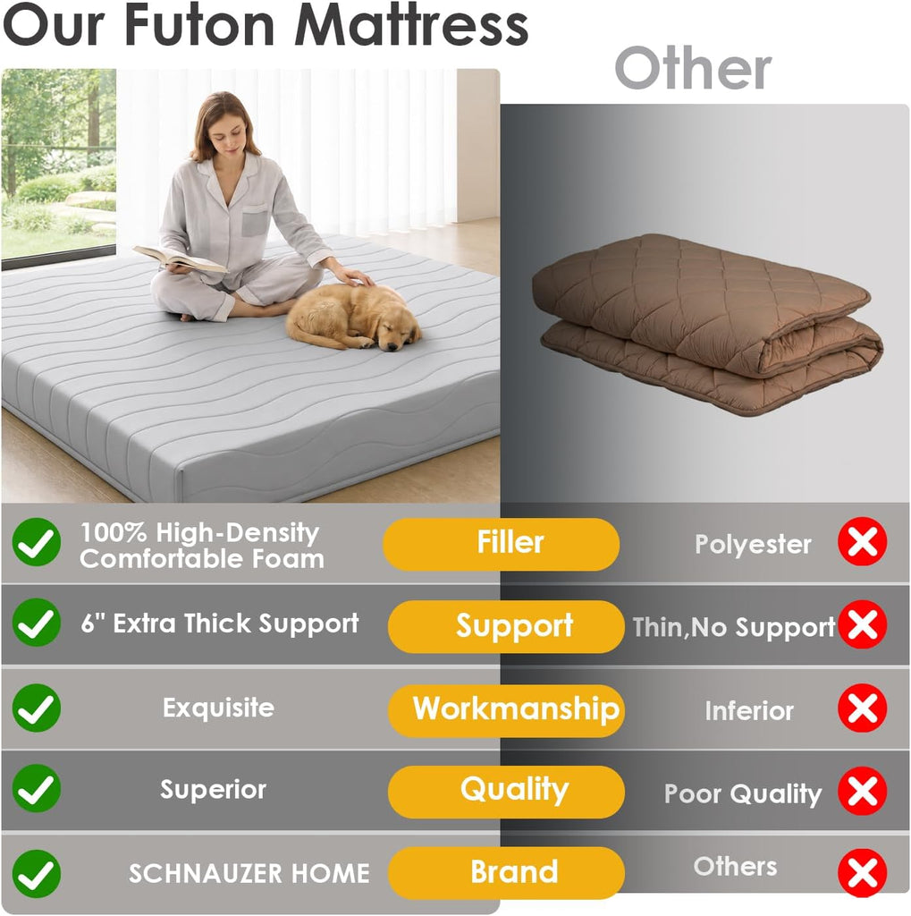 6" Extra Thick Japanese Floor Mattress Futon Mattress Twin