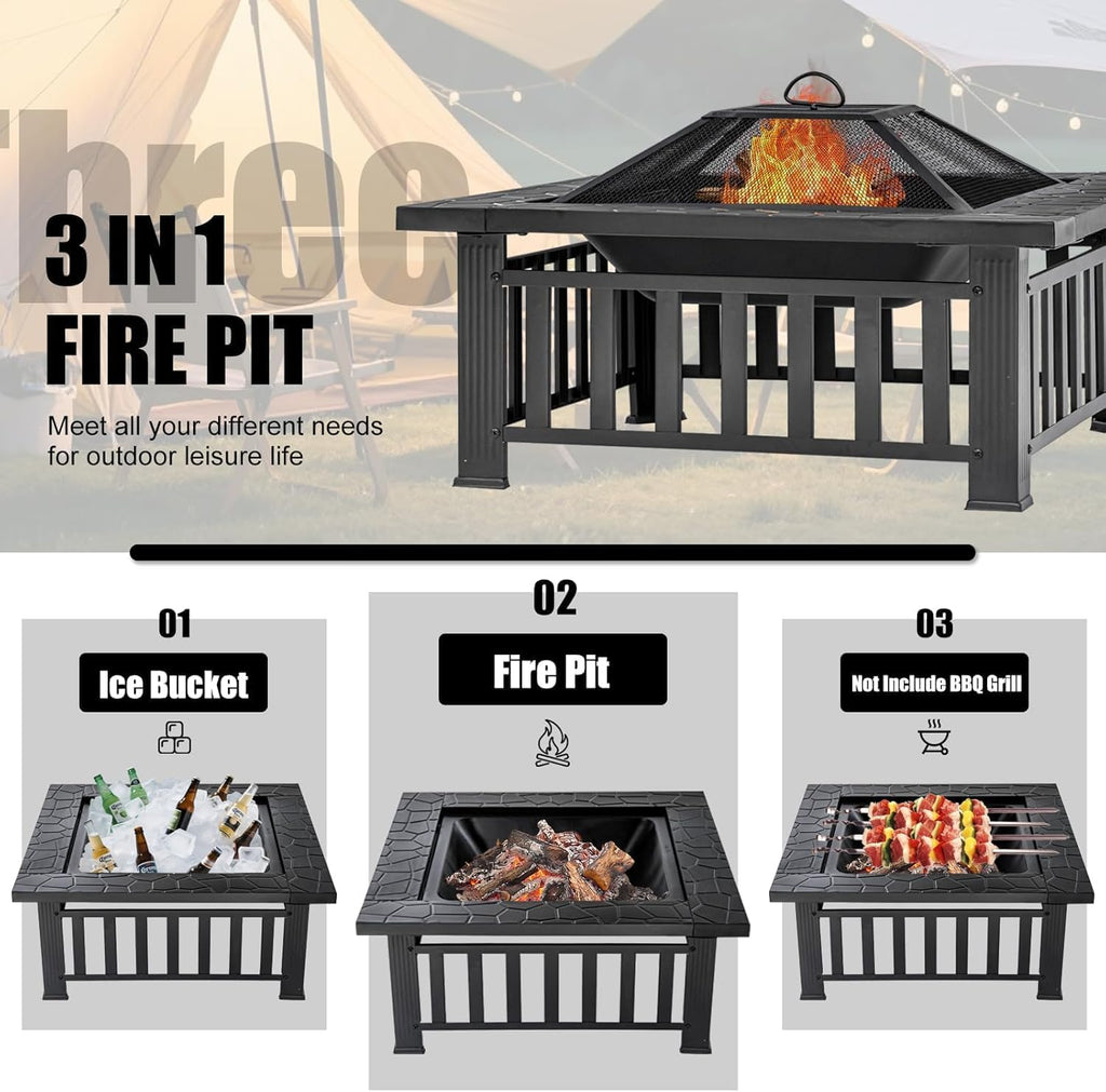 Fire Pit Table 32 Inch Square Metal Stove