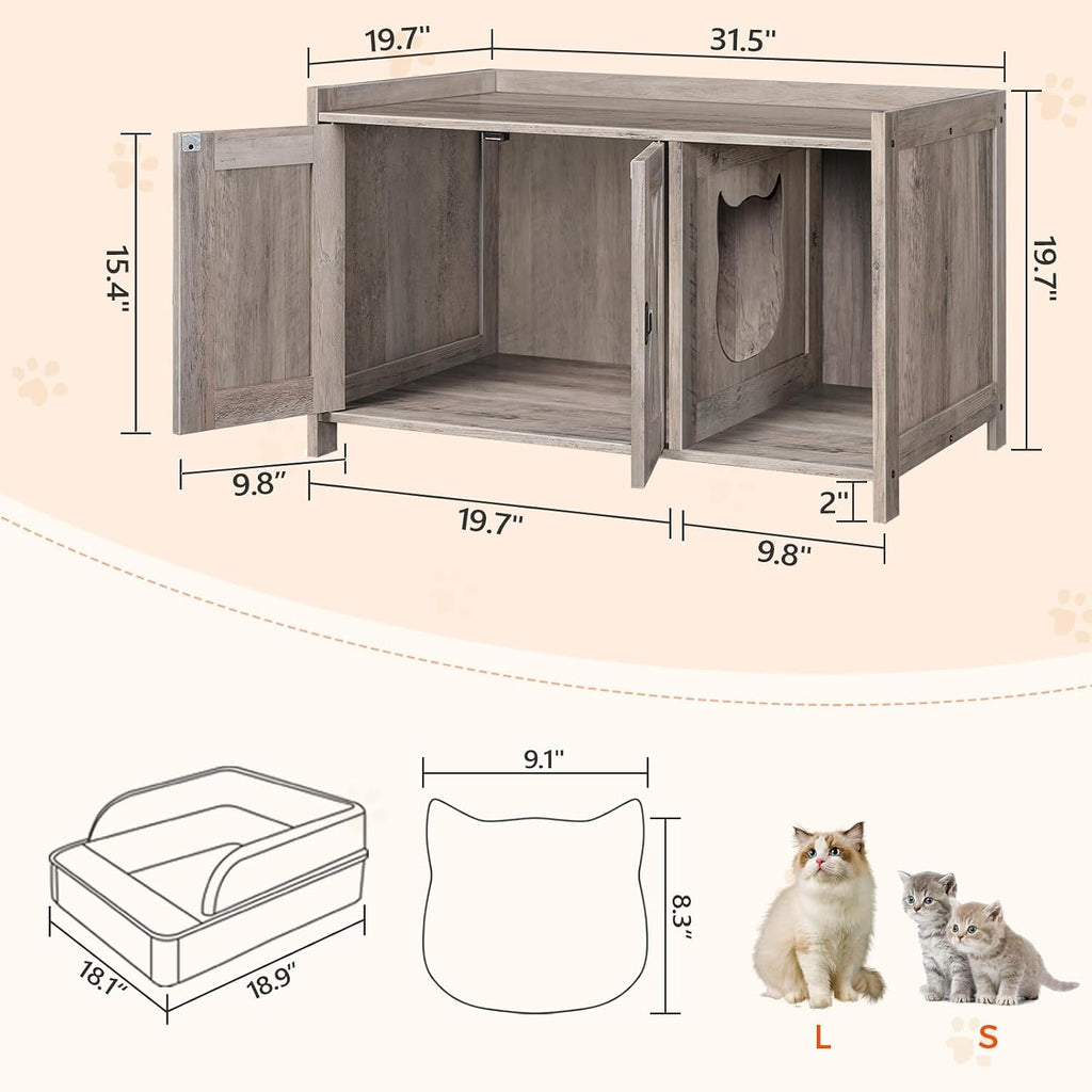 Cat Litter Box Enclosure, Hidden Litter Box Furniture with Divider, Indoor Cat House, Wooden Cat Washroom Storage