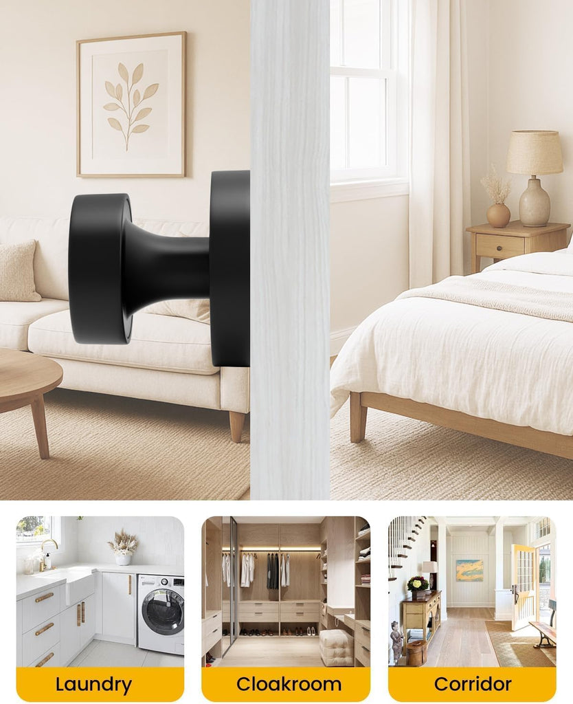 Matte Black Door Knobs Interior, Black Dummy Door Knobs 4 Pcs