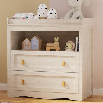 Baby Dresser 35.4"Diaper Changing Station with Changing Table Top Beige
