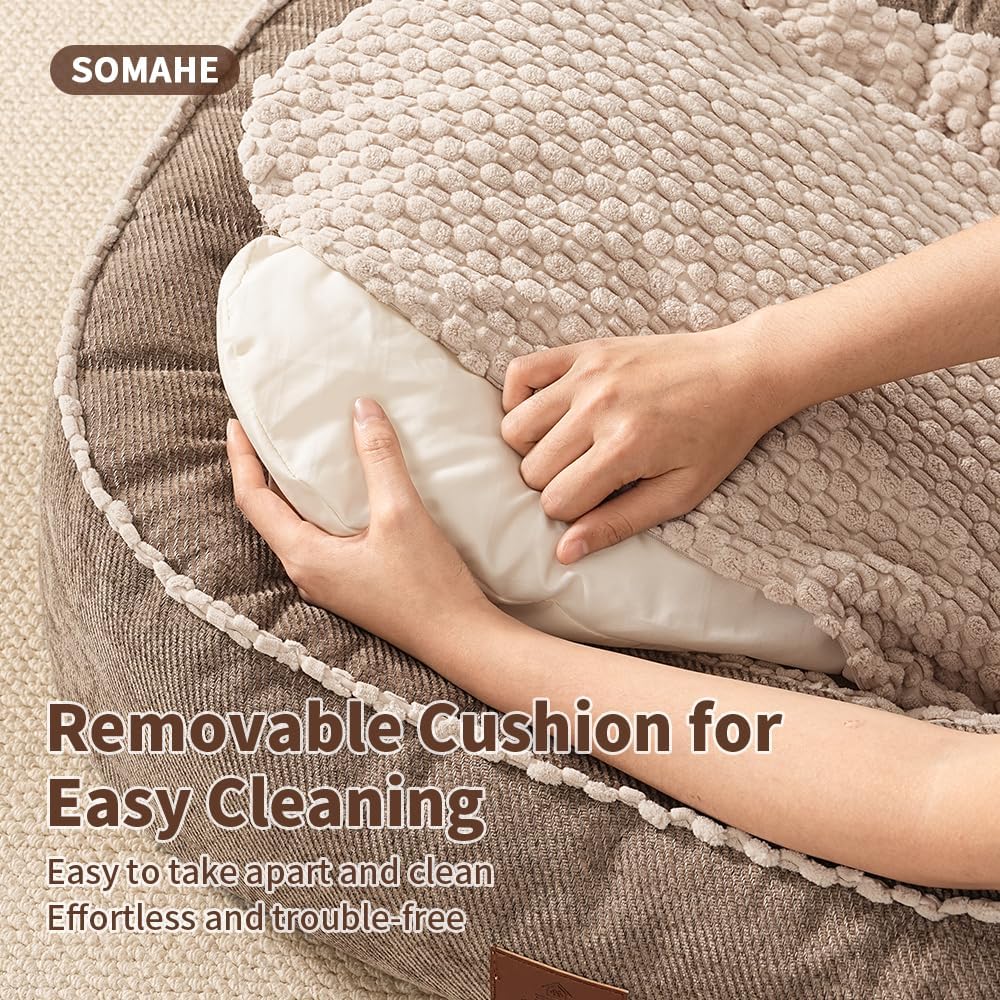 Calming Oval Bolster Dog Bed, Washable Cover, Medium 30x24x7 Coffee