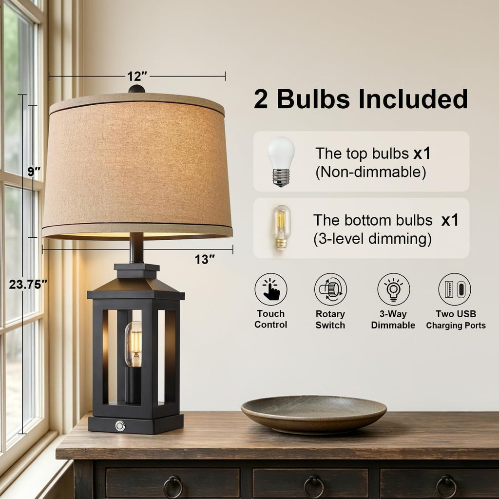 23.75" Retro Farmhouse Black Table Lamp Bedroom Nightstand