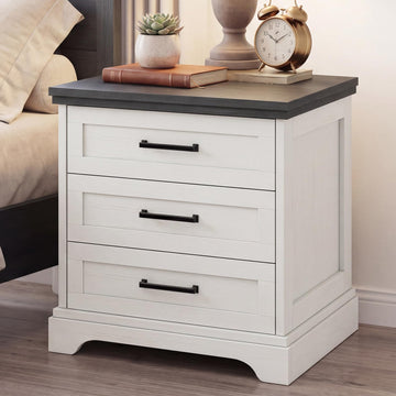 Farmhouse Nightstand with Built-in Charging Station & USB Ports