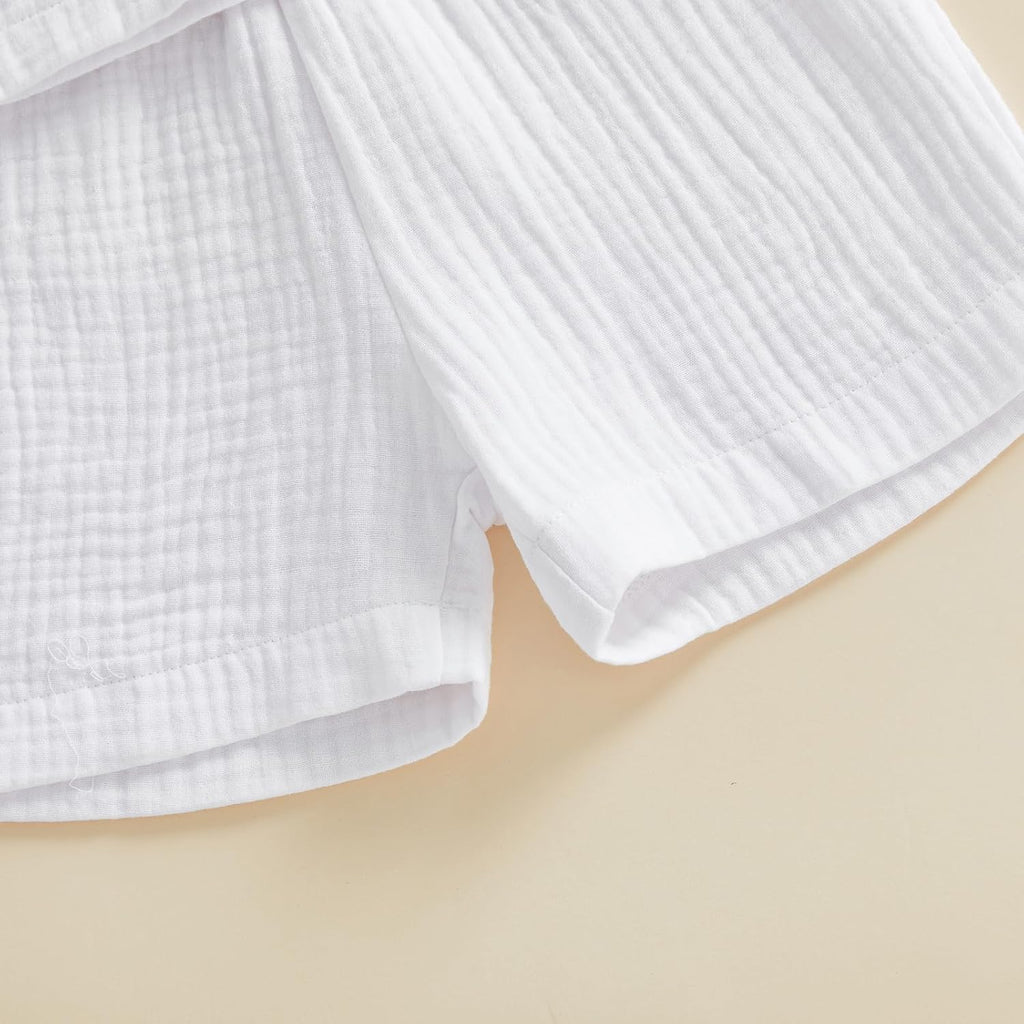 Baby Boy Summer Outfit 2PCS Button Down Shirt Tops + Shorts with Pocket Toddler Infant Triple Cotton Gauze Clothes Set