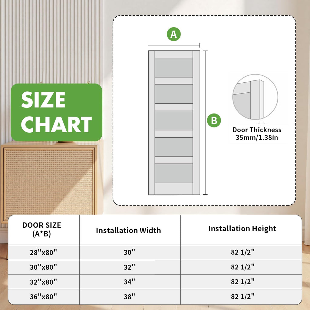 28" x 80" Interior Slab Doors, Solid Core with 5-Lite Frosted Glass