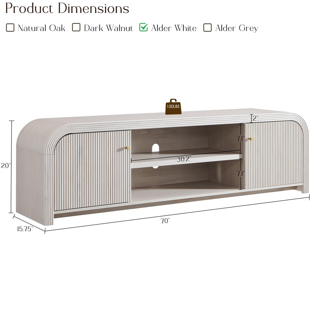 70" Modern Fluted TV Stand with Storage, Alder White