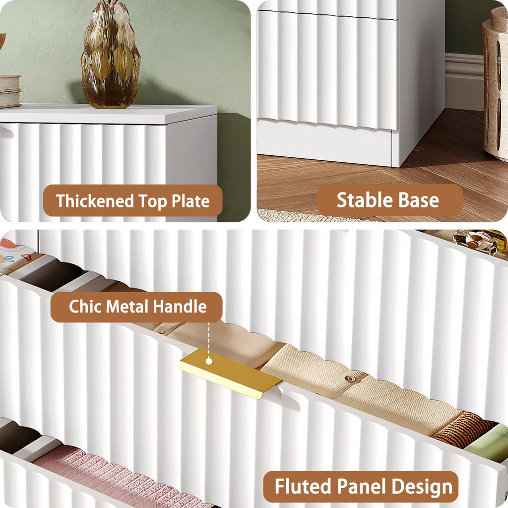 47.2" Wide Fluted 8 Drawer Dresser, White