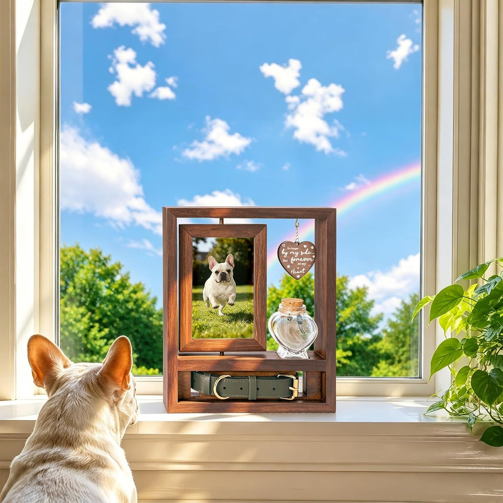 3 in 1 Dog Memorial Frame, Rotating Wood Frame with Fur Jar