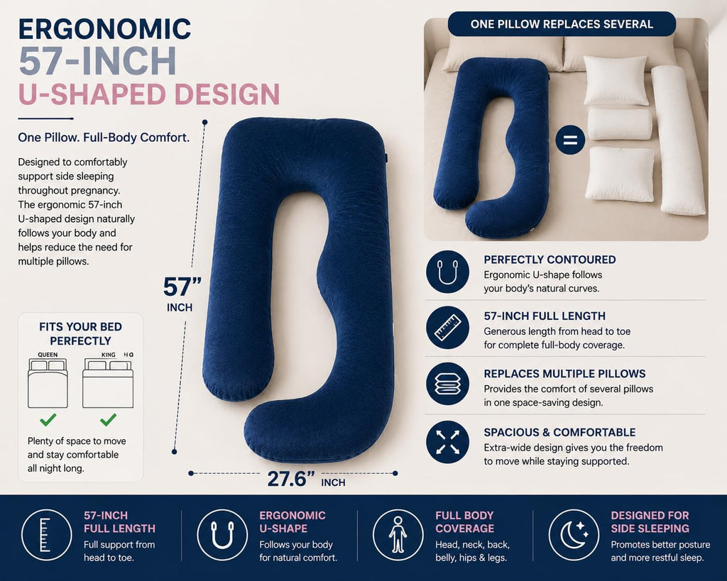 Pregnancy Pillow for Sleeping, 57 Inch U-Shaped Full Body Maternity Pillow, Pregnancy Pillow for Side Sleepers