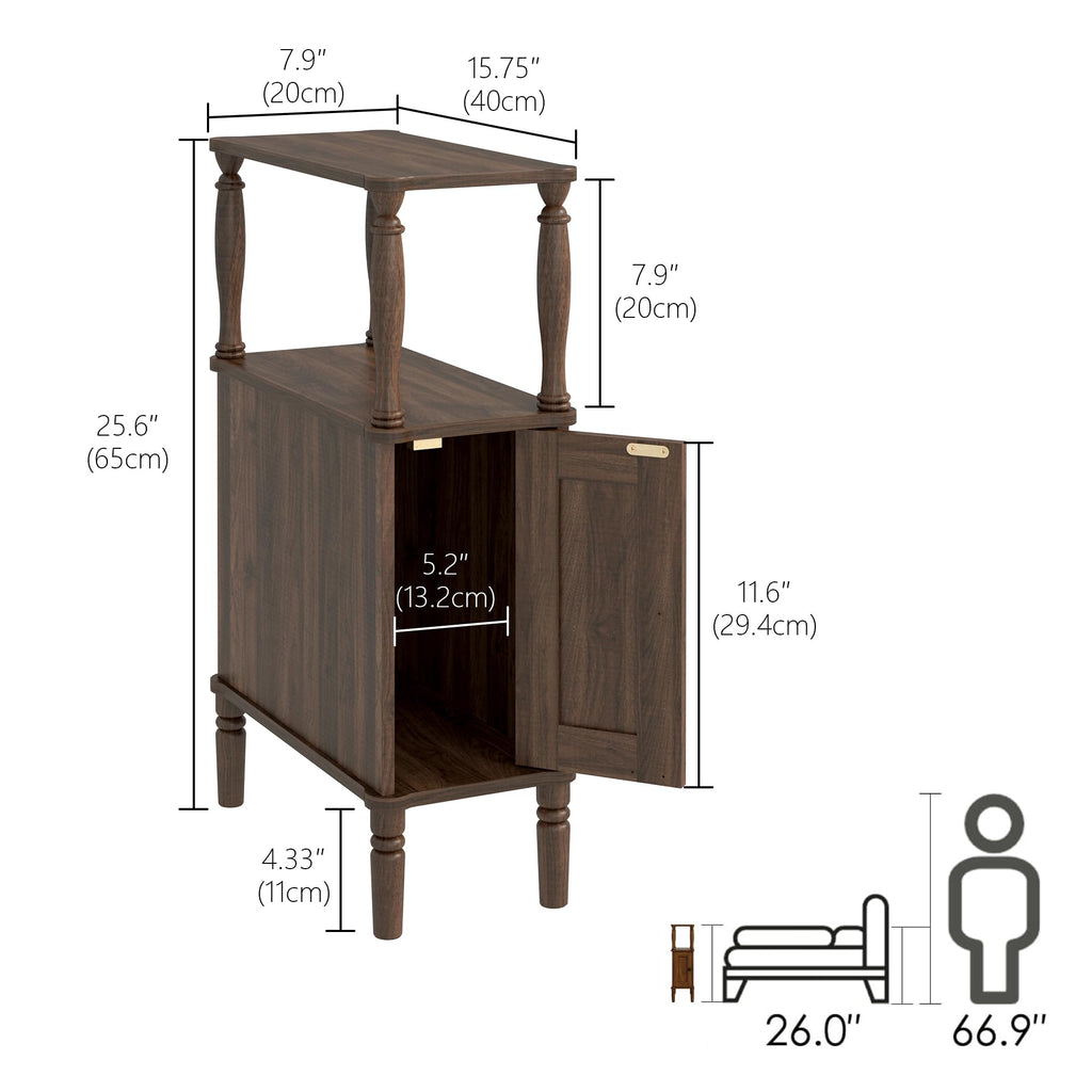 Narrow Nightstand, Skinny Slim End Side Table(Dark Walnut)