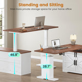 Farmhouse L Shaped Standing Desk, 55 inch Height Adjustable Corner Desk with Storage Drawers