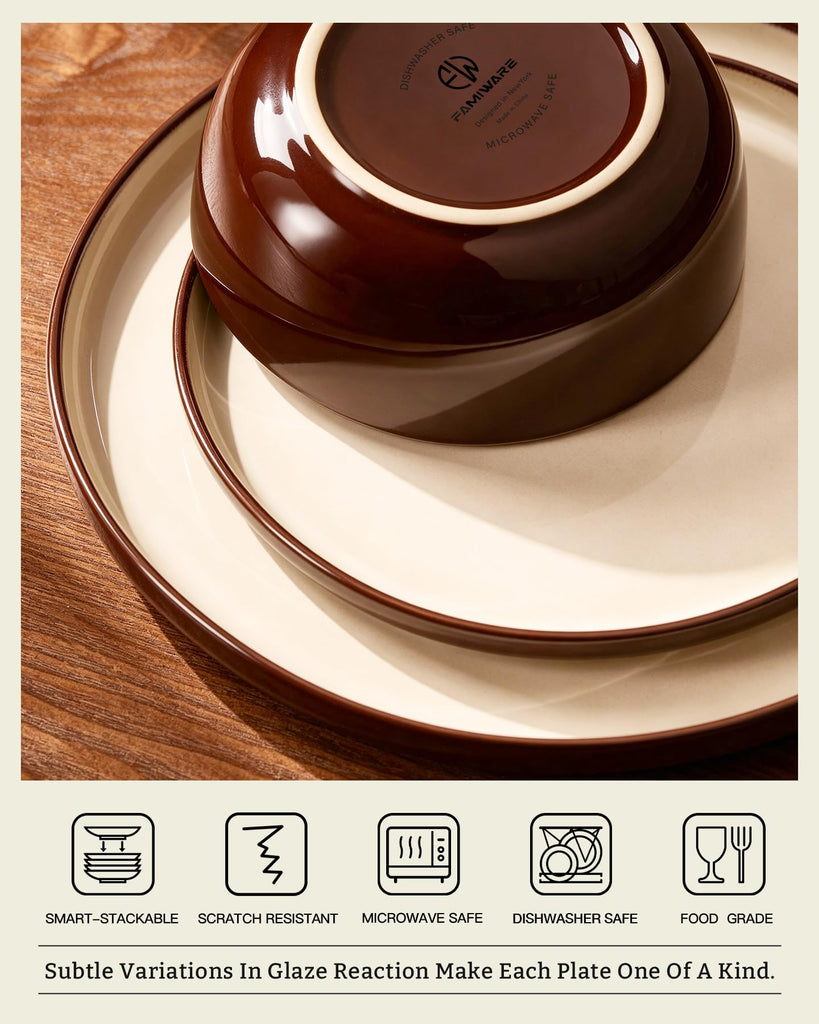 Milkyway 12-Piece Stoneware Dinnerware Set, Light khaki & Cocoa