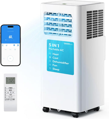 Portable Air Conditioners 12,000 BTU, 5-in-1 Portable AC Unit Up to 550 Sq.Ft.with Cool, Heat, Fan, Dehumidifier