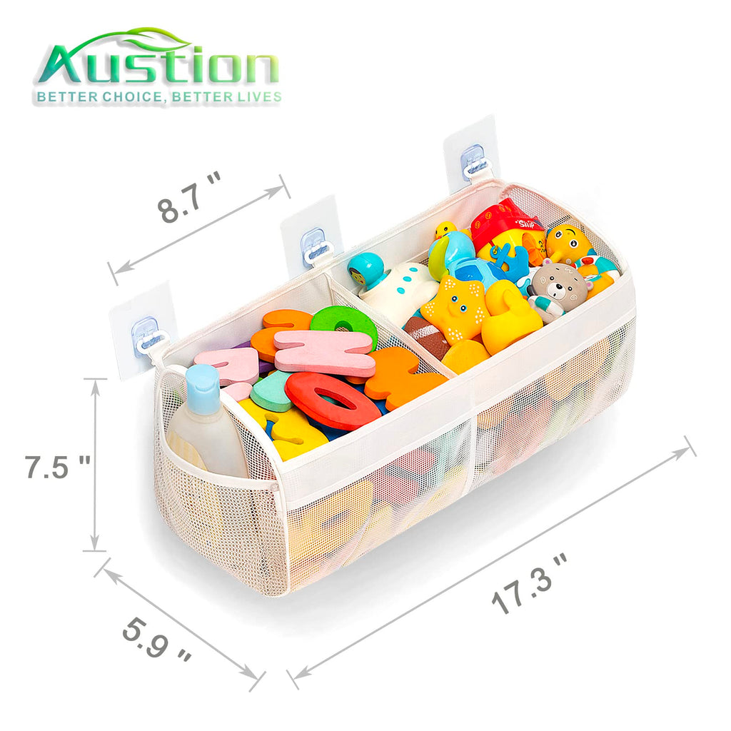Original Two Compartment Easy-access Mesh Bath Toy Organizer for Bath Tub with Large Openings Quick Drying Cute